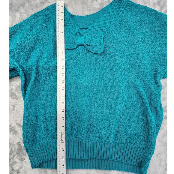 Vintage Adele Knitwear Sweater Womens M Blue Reversible V-Neck Bow Short Sleeves - Picture 7 of 8